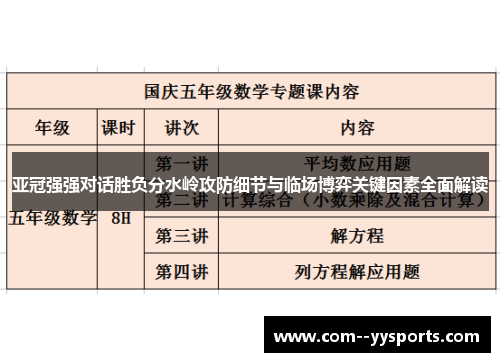 亚冠强强对话胜负分水岭攻防细节与临场博弈关键因素全面解读 亚冠强强对话胜负分水岭攻防细节与临场博弈关键因素全面解读