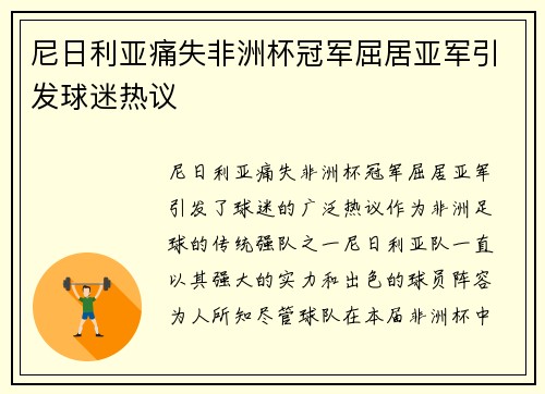 尼日利亚痛失非洲杯冠军屈居亚军引发球迷热议